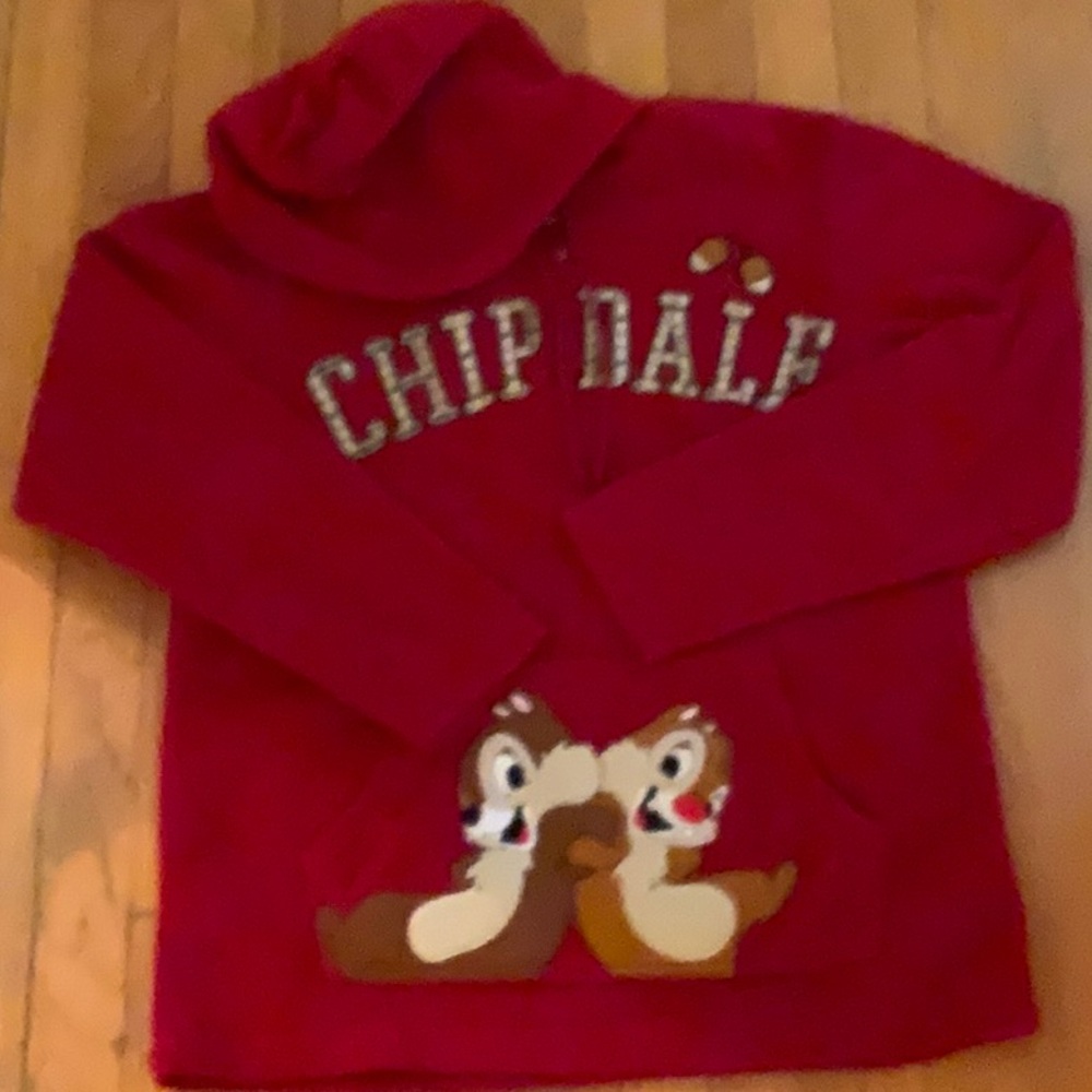 Vintage Disney Chip & Dale Pullover 1/4 zip Fleece, embroidered, hood, pocket